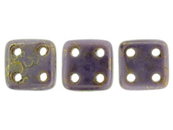 CzechMates Glass 6mm 4-Hole Opaque Purple Bronze Picasso QuadraTile Bead 2.5-Inch Tube