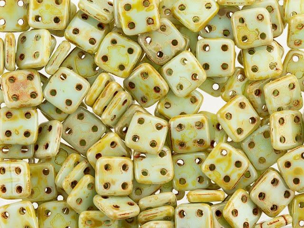 CzechMates Glass 6mm 4-Hole Opaque Pale Turquoise Picasso QuadraTile Bead 2.5-Inch Tube
