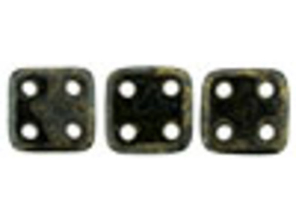 CzechMates Glass, QuadraTile 4-Hole Square Beads 6mm, Jet Bronze Picasso