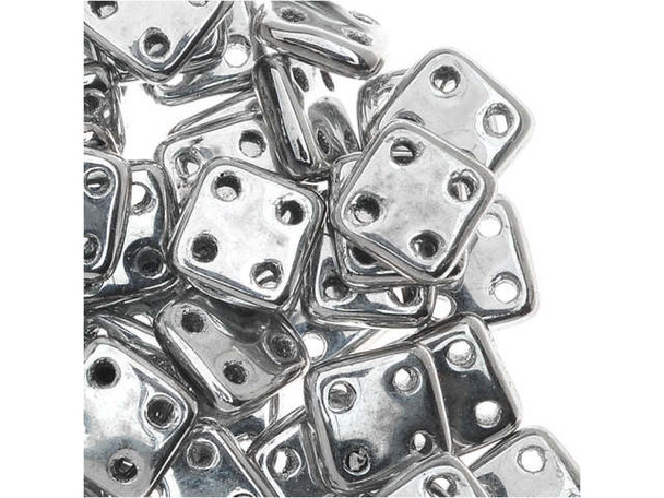 CzechMates Glass, QuadraTile 4-Hole Square Beads 6mm, Silver