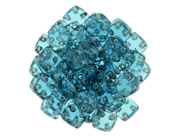 CzechMates Glass 6mm 4-Hole Teal QuadraTile Bead 2.5-Inch Tube