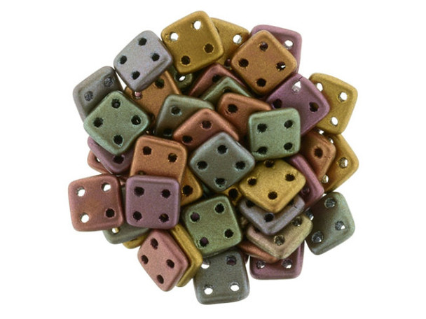CzechMates Glass, QuadraTile 4-Hole Square Beads 6mm, Matte Metallic Bronze Iris