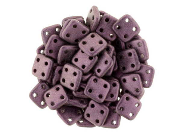 CzechMates Glass, QuadraTile 4-Hole Square Beads 6mm, Metallic Pink Suede