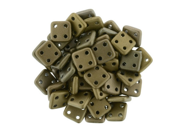 CzechMates Glass, QuadraTile 4-Hole Square Beads 6mm, Matte Metallic Leather