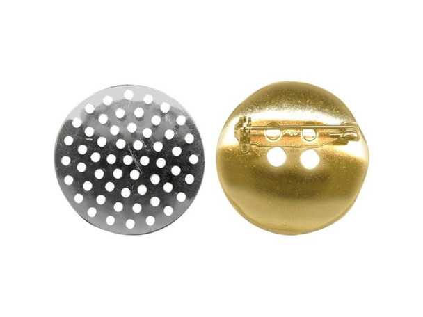 Gold Plated Bar Pin, Pin Back, 25mm Mesh Disk (12 Pieces)