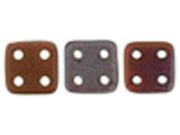 CzechMates Glass 6mm 4-Hole Matte Oxidized Bronze Oxblood QuadraTile Bead 2.5-Inch Tube