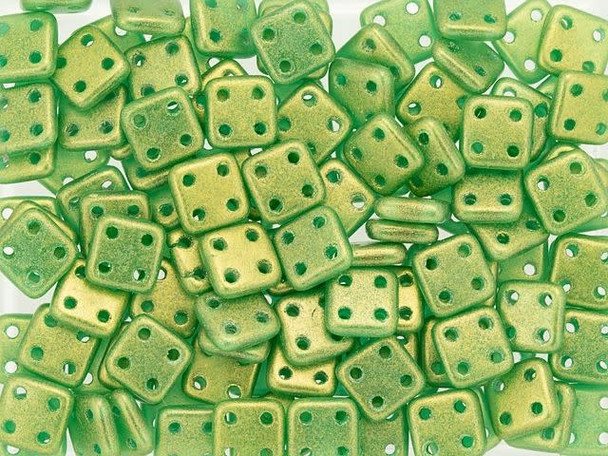 CzechMates Glass 6mm 4-Hole Sueded Gold Atlantis Green QuadraTile Bead 2.5-Inch Tube