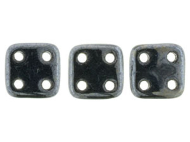 CzechMates Glass, QuadraTile 4-Hole Square Beads 6mm, Hematite