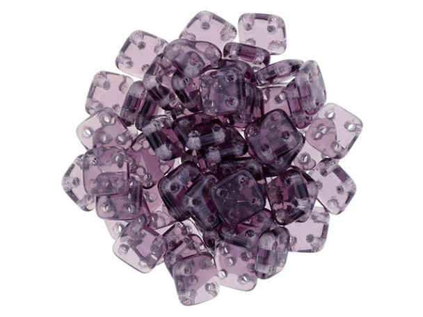 CzechMates Glass 6mm 4-Hole Med Amethyst QuadraTile Bead 2.5-Inch Tube