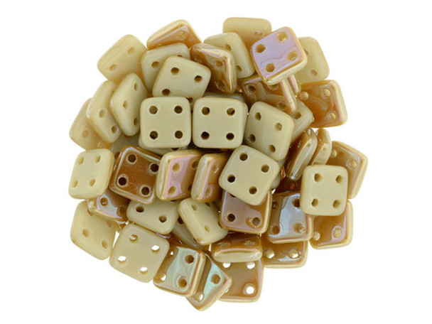 CzechMates Glass 6mm 4-Hole Antique Beige Celsian QuadraTile Bead 2.5-Inch Tube