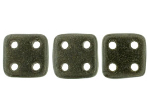 CzechMates Glass, QuadraTile 4-Hole Square Beads 6mm, Metallic Dark Green Suede