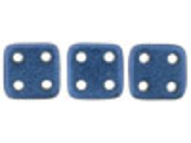 CzechMates Glass, QuadraTile 4-Hole Square Beads 6mm, Metallic Blue Suede