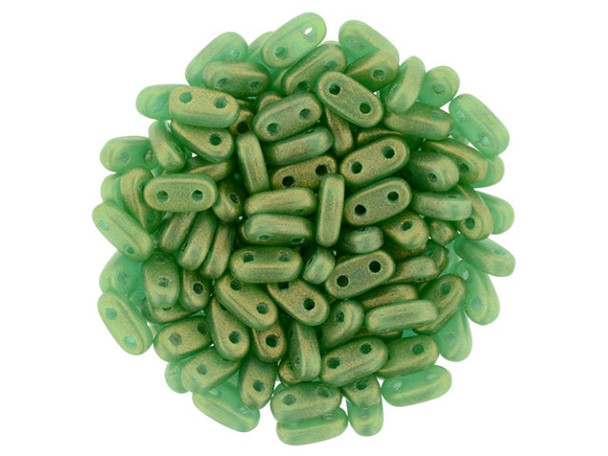 CzechMates Glass 3 x 6mm 2-Hole Sueded Gold Atlantis Green Bar Bead 2.5-Inch Tube