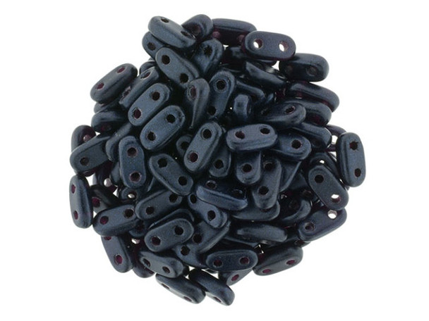 CzechMates Glass, 2-Hole Bar Beads 6x2mm, Metallic Dark Blue Suede