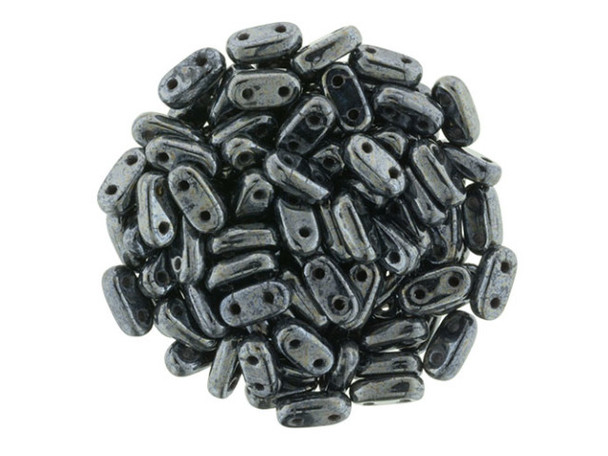 CzechMates Glass, 2-Hole Bar Beads 6x2mm, Hematite