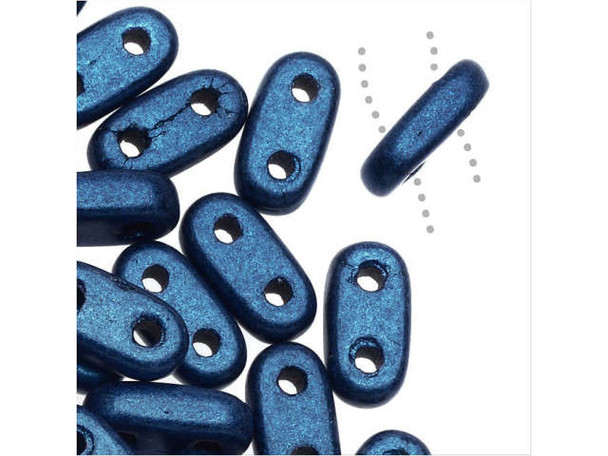 CzechMates Glass, 2-Hole Bar Beads 6x2mm, Metallic Blue Suede