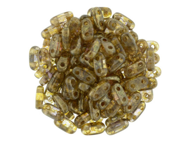 CzechMates Glass, 2-Hole Bar Beads 6x2mm, Transparent Gold / Smokey Topaz Luster