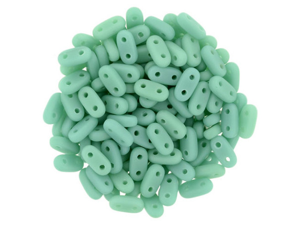 CzechMates Glass 3 x 6mm 2-Hole Matte Turquoise Bar Bead 2.5-Inch Tube