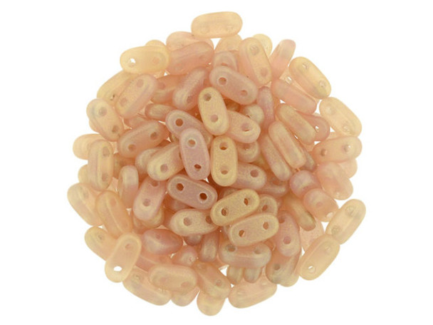 CzechMates Glass 3 x 6mm 2-Hole Sueded Gold Milky Pink Bar Bead 2.5-Inch Tube