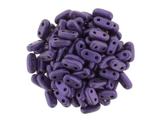 CzechMates Glass, 2-Hole Bar Beads 6x2mm, Metallic Purple Suede