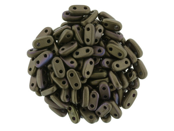 CzechMates Glass, 2-Hole Bar Beads 6x2mm, Matte Jet Bronze Vega
