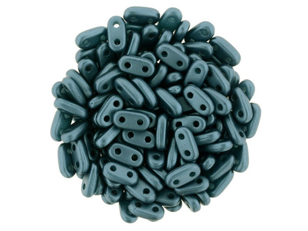 CzechMates Glass 3 x 6mm 2-Hole Pearl Coat Steel Blue Bar Bead 2.5-Inch Tube