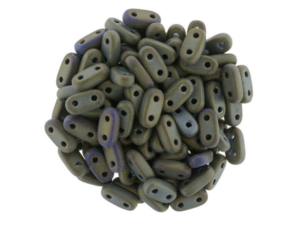CzechMates Glass, 2-Hole Bar Beads 6x2mm, Matte Brown Iris