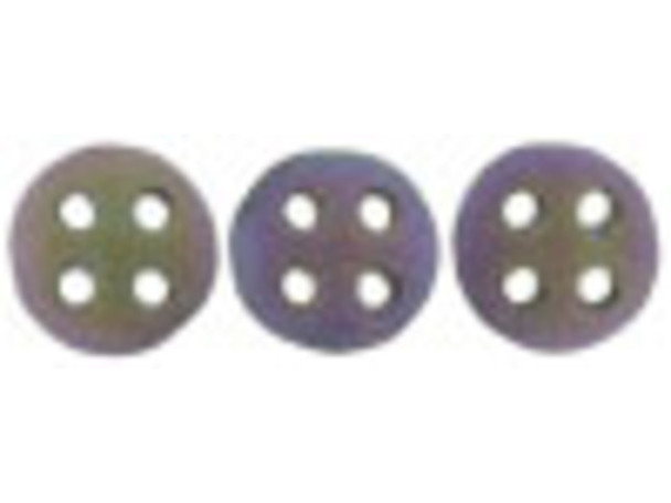 CzechMates Glass, 4-Hole QuadraLentil Beads 6mm, Matte Purple Iris