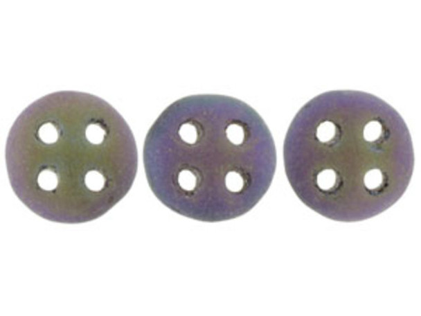CzechMates Glass, 4-Hole QuadraLentil Beads 6mm, Matte Purple Iris