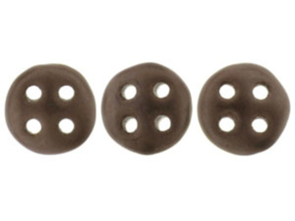 CzechMates Glass, 4-Hole QuadraLentil Beads 6mm, Matte Dark Bronze