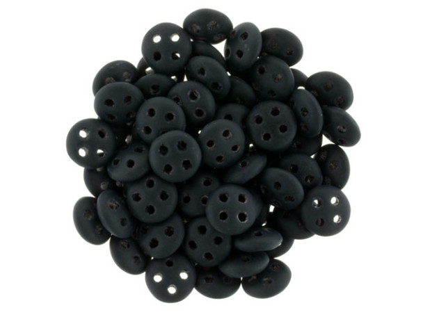 CzechMates Glass, 4-Hole QuadraLentil Beads 6mm, Matte Jet Black