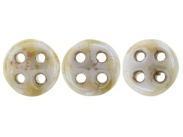 CzechMates Glass, 4-Hole QuadraLentil Beads 6mm, Opaque Ultra Luster Green