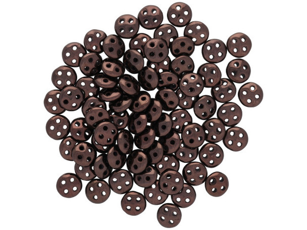 CzechMates Glass, 4-Hole QuadraLentil Beads 6mm, Dark Bronze