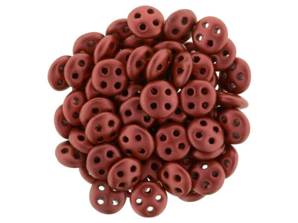CzechMates Glass, 4-Hole QuadraLentil Beads 6mm, Matte Metallic Lava