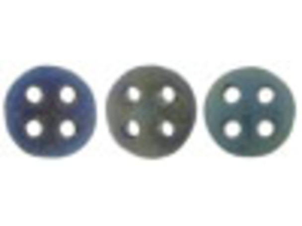 CzechMates Glass, 4-Hole QuadraLentil Beads 6mm, Matte Blue Iris