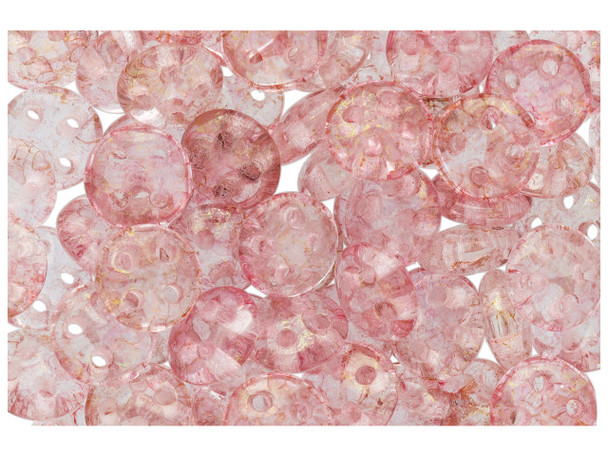 CzechMates Glass, 4-Hole QuadraLentil Beads 6mm, Transparent Topaz / Pink Luster