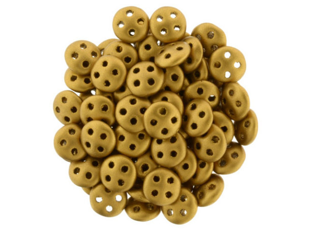 CzechMates Glass, 4-Hole QuadraLentil Beads 6mm, Matte Metallic Antiqued Gold