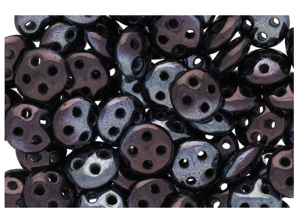 CzechMates Glass, 4-Hole QuadraLentil Beads 6mm, Metallic Amethyst Luster