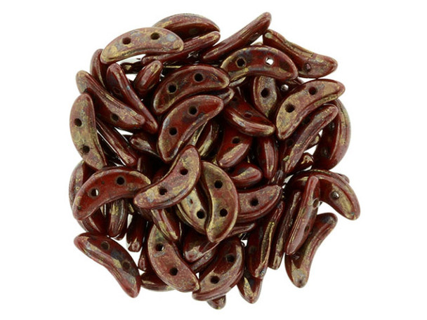 CzechMates Glass 4 x 10mm 2-Hole Opaque Red Bronze Picasso Crescent Bead 2.5-Inch Tube