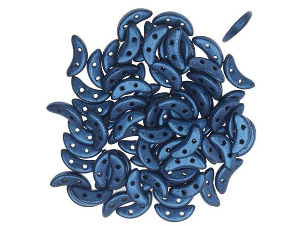 CzechMates Glass, 2-Hole Crescent Beads 10x4.5mm, Metallic Blue Suede