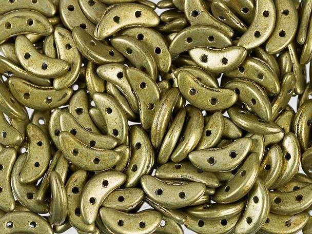 CzechMates Glass 4x10mm Saturated Metallic Yellow Green 2-Hole Crescent Bead 2.5-Inch Tube