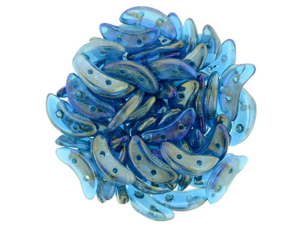 CzechMates Glass 4x10mm Capri Blue Iris Luster 2-Hole Crescent Bead 2.5-Inch Tube