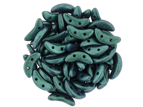 CzechMates Glass 4 x 10mm 2-Hole ColorTrends Satin Metallic Turquoise Crescent Bead 2.5-Inch Tube