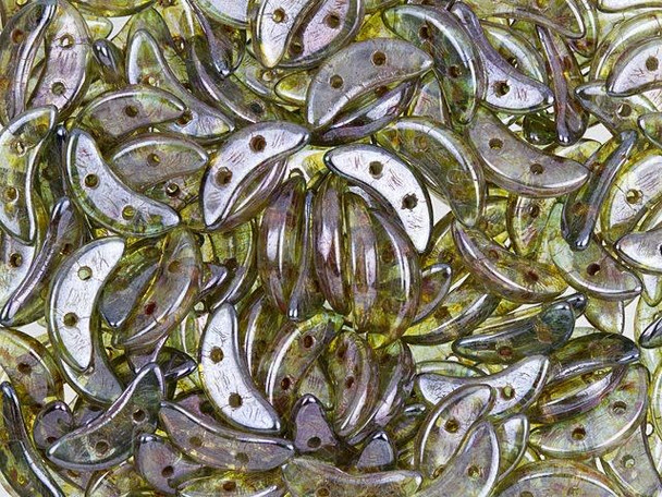 CzechMates Glass 4x10mm 2-Hole Transparent Green Luster Crescent Bead, 2.5-Inch Tube