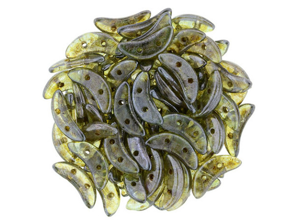CzechMates Glass 4x10mm 2-Hole Transparent Green Luster Crescent Bead, 2.5-Inch Tube