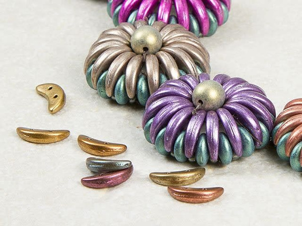 CzechMates Glass 4x10mm 2-Hole Matte Metallic Lava Crescent Bead 2.5-Inch Tube