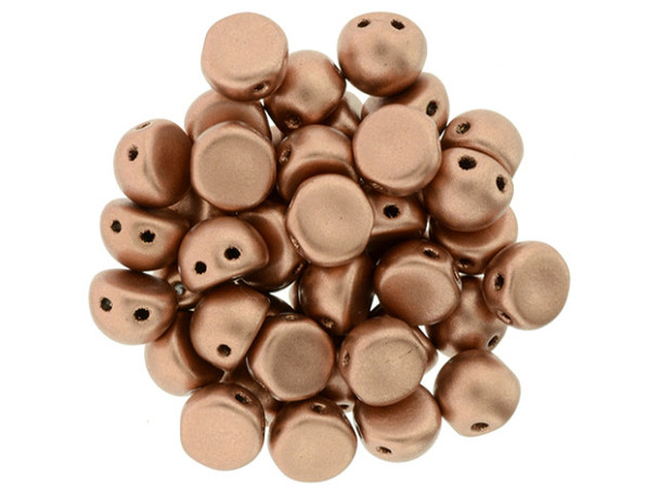 CzechMates Glass, 2-Hole Round Cabochon Beads 7mm Diameter, Matte Metallic Copper