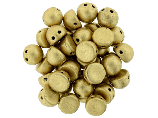 CzechMates Glass, 2-Hole Round Cabochon Beads 7mm Diameter, Matte Metallic Flax