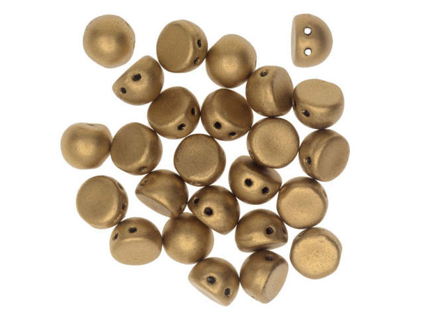 CzechMates Glass, 2-Hole Round Cabochon Beads 7mm Diameter, Matte Metallic Flax