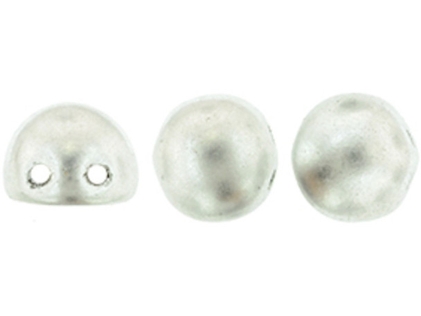 CzechMates Glass, 2-Hole Round Cabochon Beads 7mm Diameter, Matte Metallic Silver